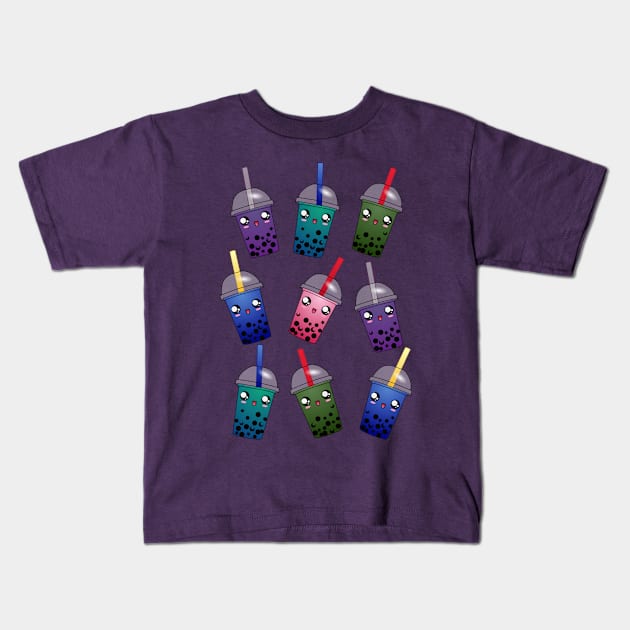 Happy Outer Senshi Boba Pattern Kids T-Shirt by ziafrazier